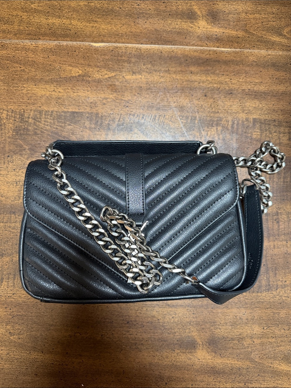 Black Quilted Chain Shoulder Bag - Brand: